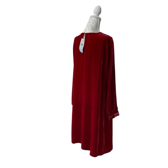 NWT Eileen Fisher The System Ruby Red Silk Velvet Knee Length Dress Size Large - Picture 4 of 16
